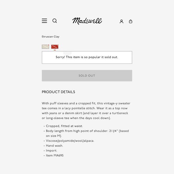 Madewell Puff Sleeve Pointelle Knit Short Sleeve Sweater Orange Women’s Size M - Picture 9 of 9